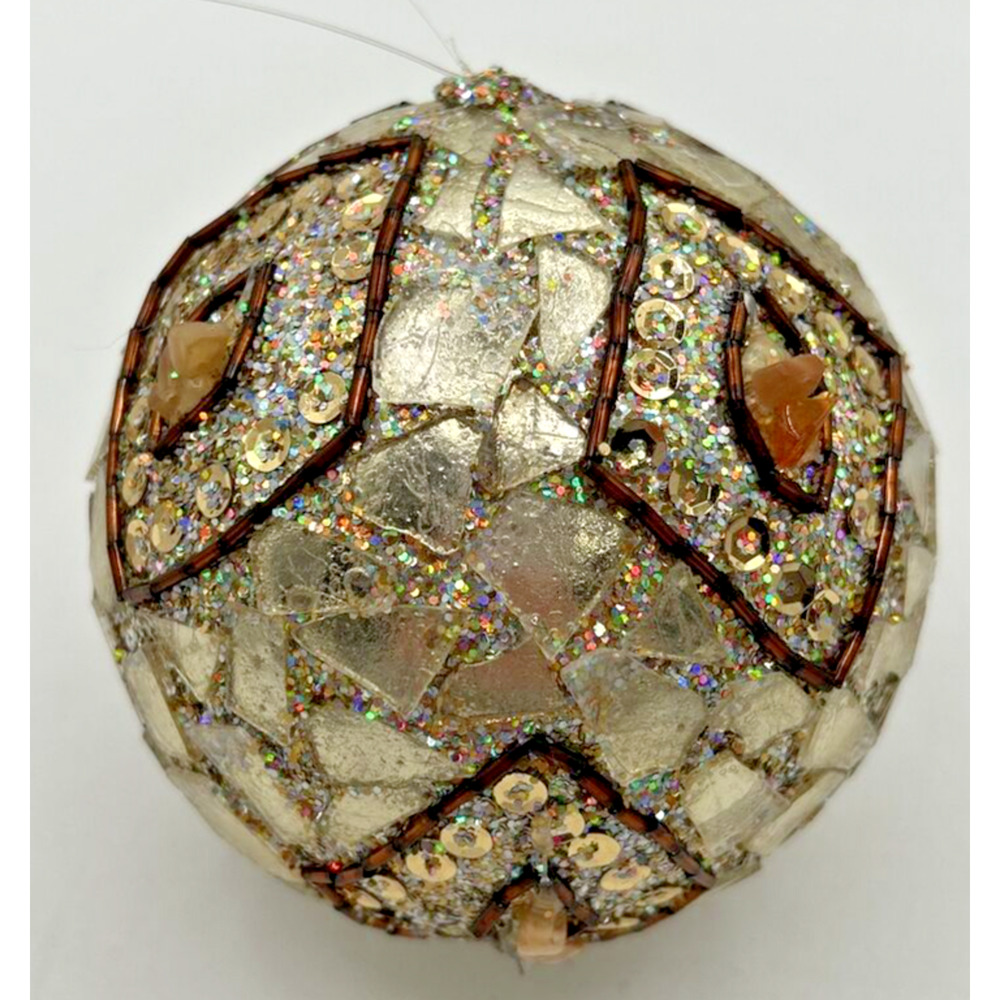 Vintage Blown Glass Champagne and Brown Detail Ball Ornamentβ U255